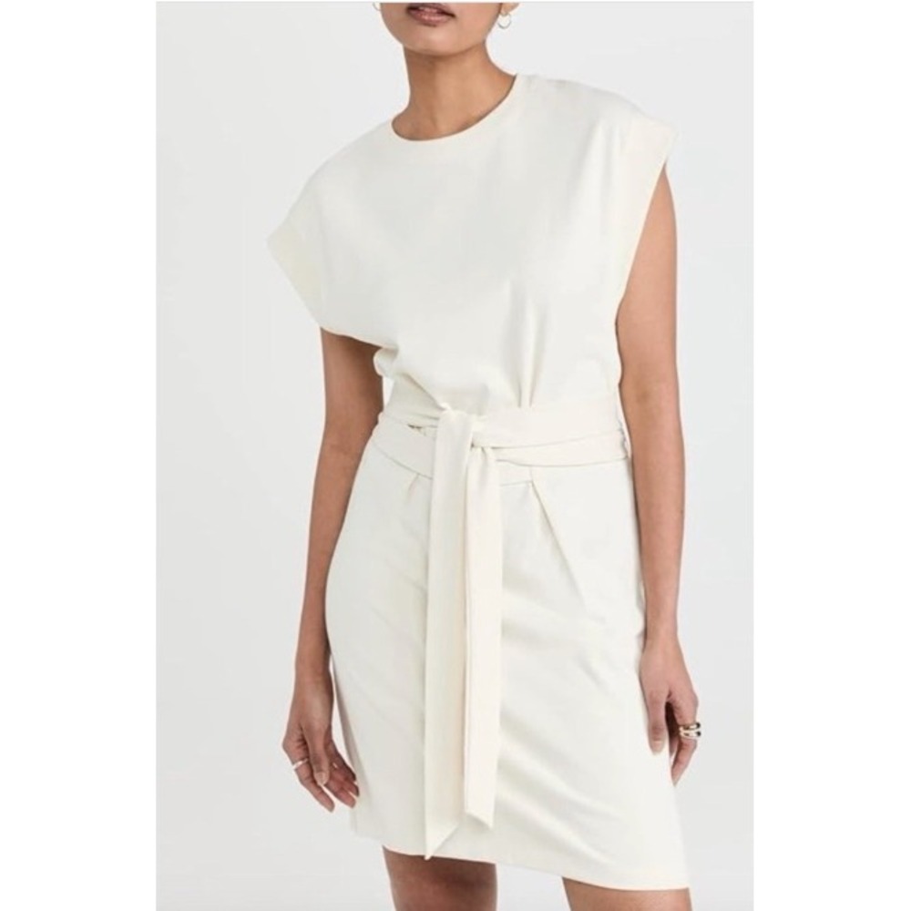 Vince 100% Cotton Tie Waist -T-Shirt Mini Dress Size  Ivory/Cream Medium